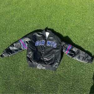 New York Giants Starter Black NYC Lights Legacy Satin Full-Snap Varsity Jacket